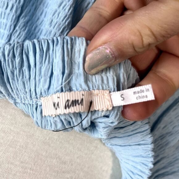 Anisa Peplum Jessie Bow Back Blouse in Light Blue by Francesca’s - Picture 12 of 16